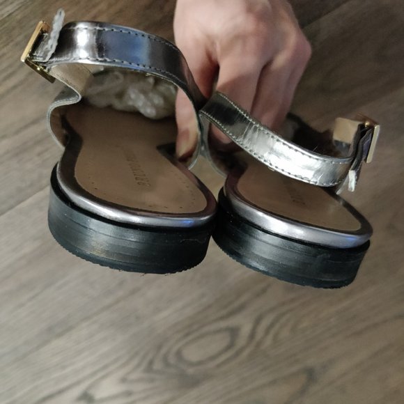 BRUNO PREMI Silver Metallic Leather Pointed Toe Flats Size 40 - Picture 5 of 7